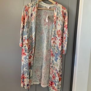 Springy Floral pattern Duster Cardigan Sweater by J Jill. Lightweight.